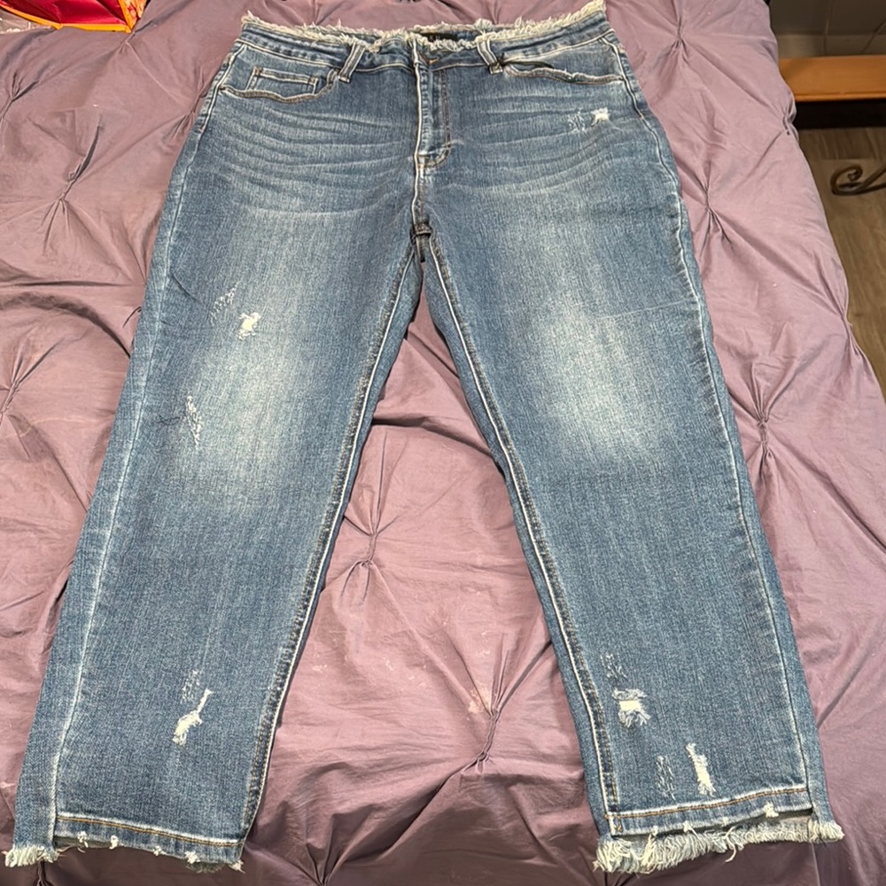 Classic Frayed Hem Blue Women's Jeans - Picture 3 of 6